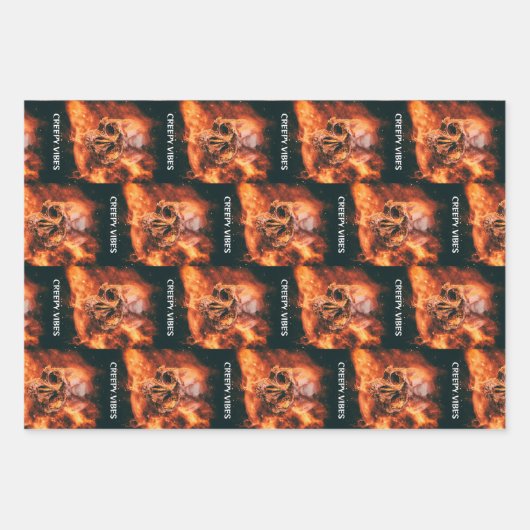 Creepy Vibes. Flaming skull in space Inpakpapier Vel (Voorkant)