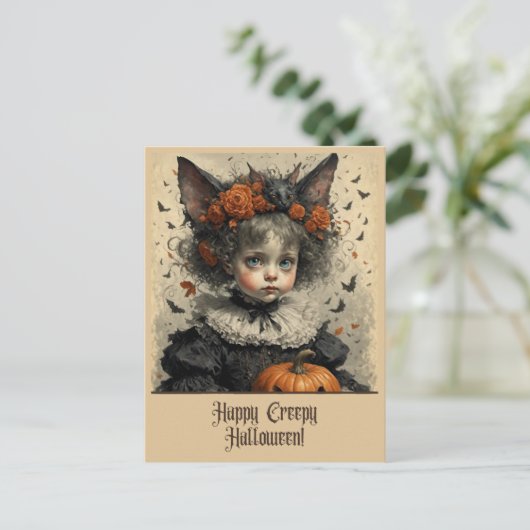 Creepy Victoriaans Meisje Halloween Briefkaart Gro (Staand voorkant)