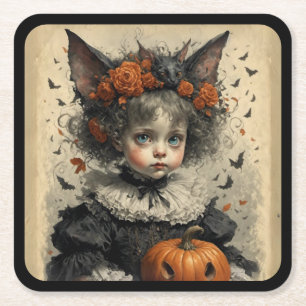 Creepy Victoriaans Meisje Halloween Theme Kartonnen Onderzetters