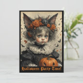 Creepy Victoriaans Meisje Halloween Uitnodiging (Staand voorkant)