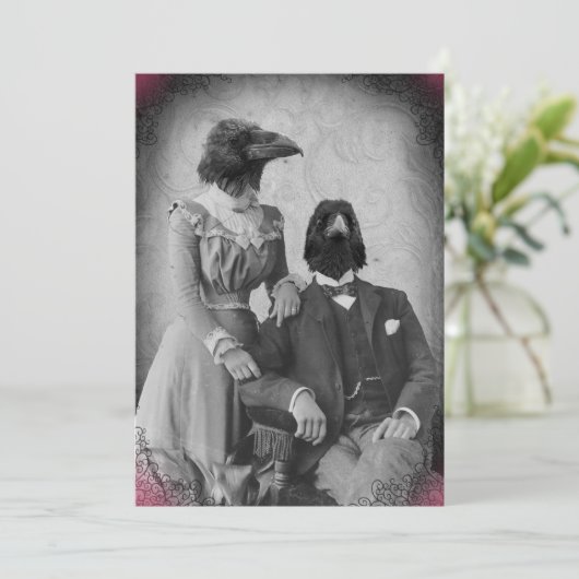 Creepy Victoriaans Raven Family Halloween Party Kaart (Staand voorkant)