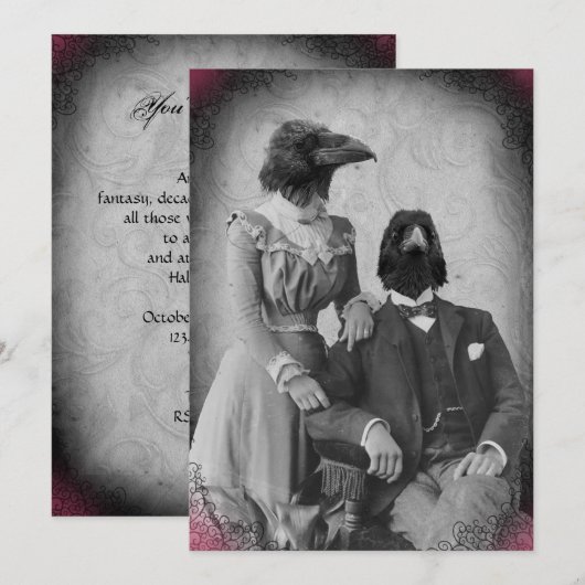 Creepy Victoriaans Raven Family Halloween Party Kaart (Voorkant / Achterkant)