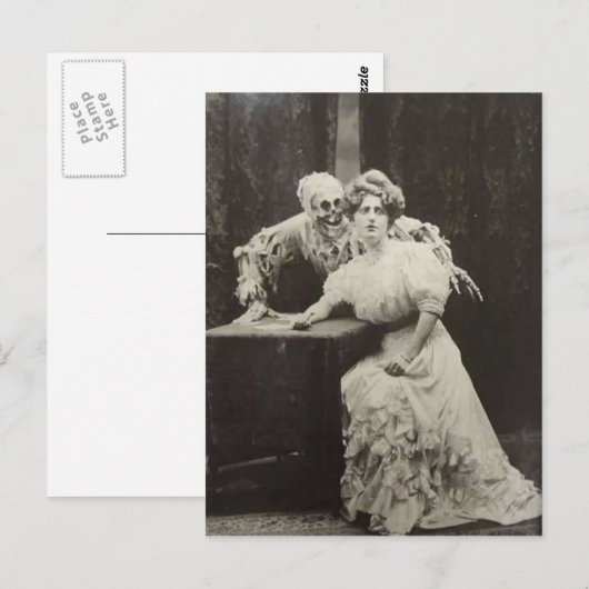 Creepy  Victoriaans Vrouw met Skelet Briefkaart (Voorkant / Achterkant)