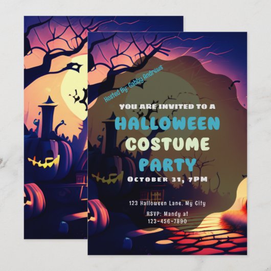 Creepy Village Jack-O' Lanterns  Halloween Kaart (Voorkant / Achterkant)