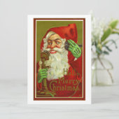Creepy Vintage-kerstman op telefoon Feestdagenkaart (Staand voorkant)
