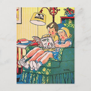 Creepy Vintage Kids Reading Book Briefkaart