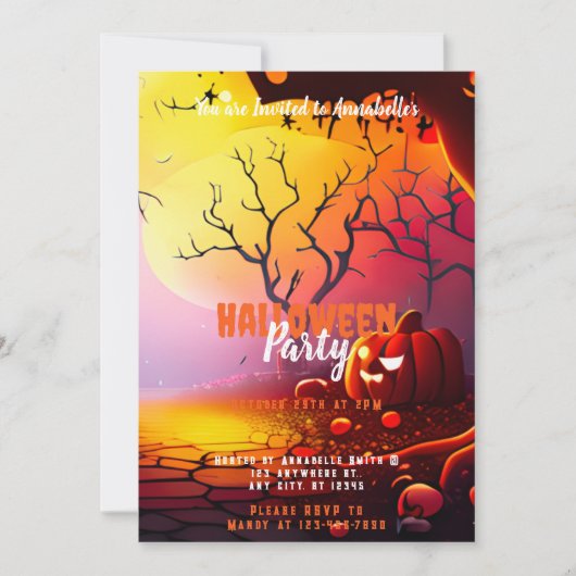 Creepy Volle Maan Pompoenen Halloween Party Kaart (Voorkant)