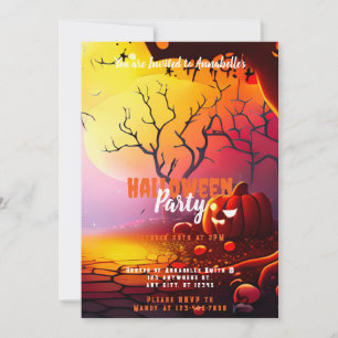 Creepy Volle Maan Pompoenen Halloween Party Kaart