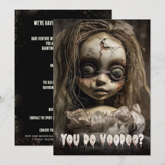 Creepy Voodoo Doll Volwassen Halloween Party Kaart (Voorkant / Achterkant)