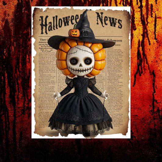 Creepy Voodoo Doll Witch's Pet Halloween Krant Poster