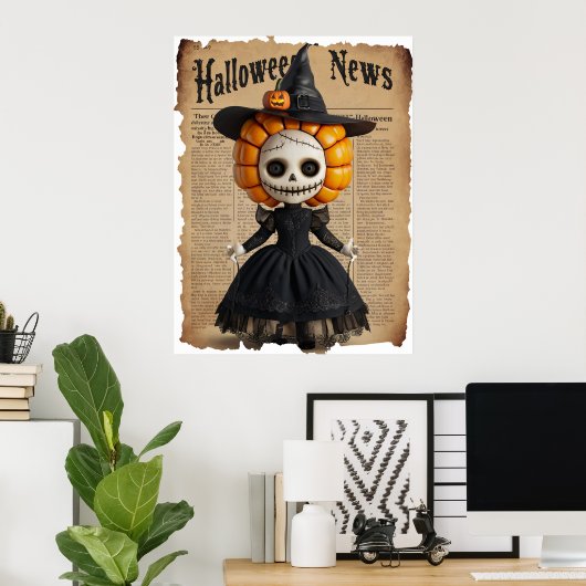 Creepy Voodoo Doll Witch's Pet Halloween Krant Poster (Thuiskantoor)