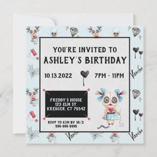 Creepy Voodoo Doll Witchy Birthday Invitation Kaart