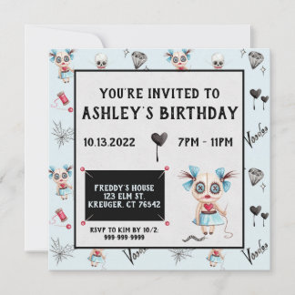 Creepy Voodoo Doll Witchy Birthday Invitation Kaart