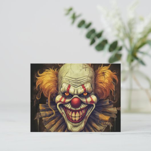 Creepy Weird Carnaval Clown Illustration Art Briefkaart (Staand voorkant)