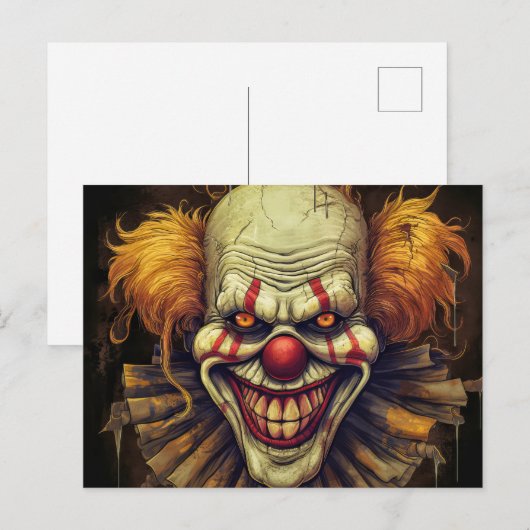 Creepy Weird Carnaval Clown Illustration Art Briefkaart (Voorkant / Achterkant)