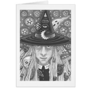 CREEPY WITCH, EVIL EYE, GOTHIC WENSKAART blanco