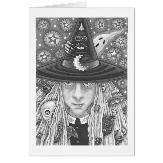 CREEPY WITCH, EVIL EYE, GOTHIC WENSKAART blanco (Voorkant)