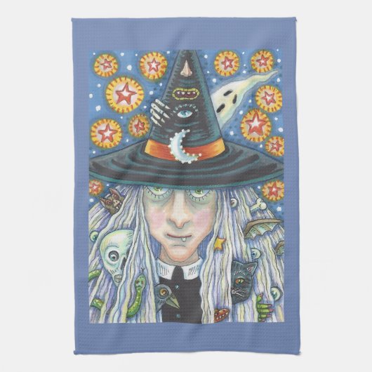 CREEPY WITCH EVIL EYE HALLOWEEN GOTHIC KITCHEN TOW THEEDOEK (Verticaal)