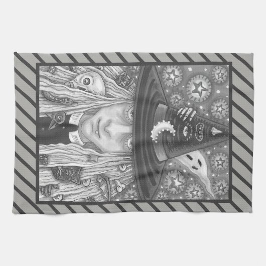 CREEPY WITCH EVIL EYE HALLOWEEN GOTHIC KITCHEN TOW THEEDOEK (Horizontaal)