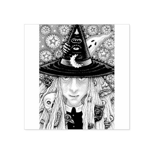 CREEPY WITCH, EVIL EYE, SKULL, BAT RUBBER STEMP RUBBERSTEMPEL (Afrduk)