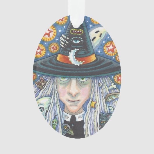 CREEPY WITCH, EVIL EYE, SKULL, HALLOWEEN ORNAMENT (voorkant)