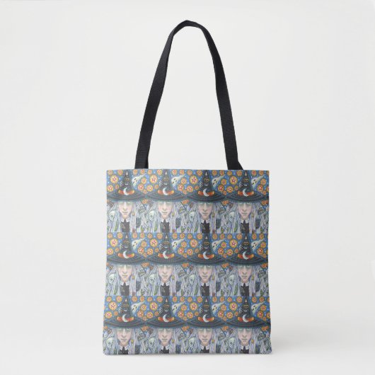 CREEPY WITCH, EVIL EYE, SKULL, SHOULDER CANVAS TAS (Voorkant)