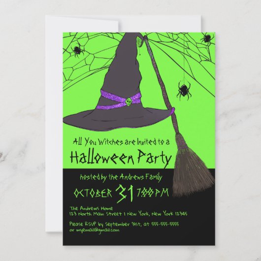 Creepy Witch Pet Spider Web Halloween Party Kaart (Voorkant)