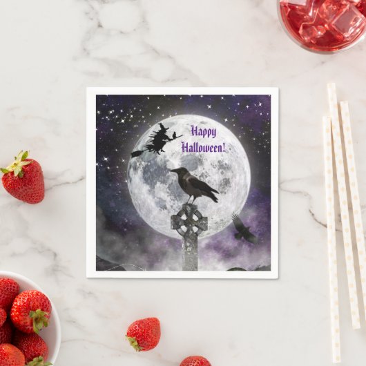 Creepy Witch & Volle Maan Halloween Papier Servet (Insitu)
