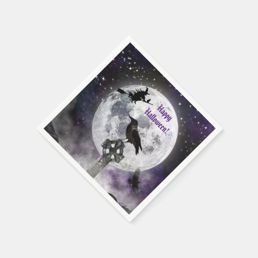 Creepy Witch & Volle Maan Halloween Papier Servet (Hoek)