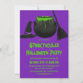 Creepy Witches Cauldron Pet Broom Halloween Invita Kaart (Voorkant)