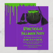 Creepy Witches Cauldron Pet Broom Halloween Invita Kaart (Voorkant / Achterkant)