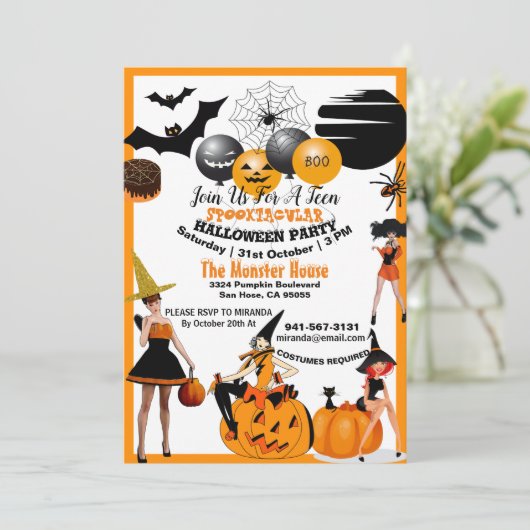 Creepy Witches Spooktacular Halloween Party Tiener Kaart (Staand voorkant)