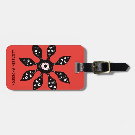 Creepy Witchy Eye Monster op rood Bagagelabel (Voorkant horizontaal)