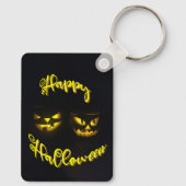 Creepy yellow glow pomkin face Happy Halloween Sleutelhanger (Achterkant)
