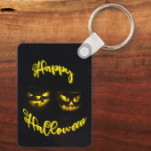 Creepy yellow glow pomkin face Happy Halloween Sleutelhanger (Achterkant)