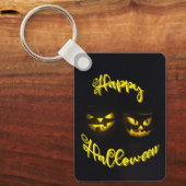 Creepy yellow glow pomkin face Happy Halloween Sleutelhanger (Voorkant)