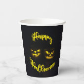 Creepy Yellow Happy Halloween met pompoengezicht Papieren Bekers (Achterkant)