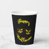 Creepy Yellow Happy Halloween met pompoengezicht Papieren Bekers (Voorkant)