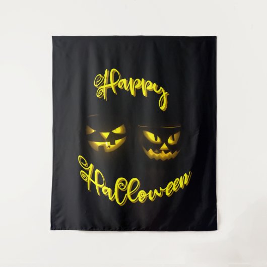 Creepy yellows on black Happy Halloween party Wandkleed (Voorkant)