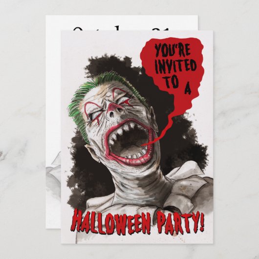 Creepy Zombie Clown Two-Sided Halloween Invitation Kaart (Voorkant / Achterkant)