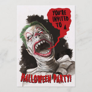 Creepy Zombie Clown Two-Sided Halloween Invitation Kaart