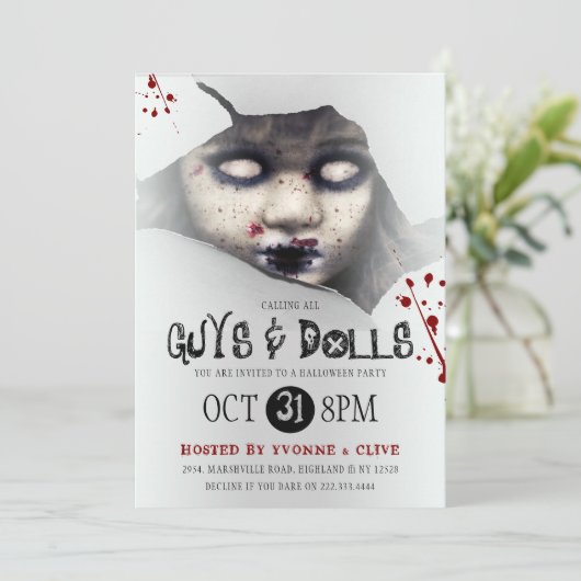 Creepy Zombie Doll Adult Halloween Party Kaart (Staand voorkant)