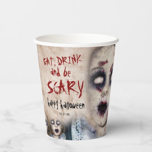  Creepy Zombie Doll Halloween Party Papieren Bekers (Achterkant)