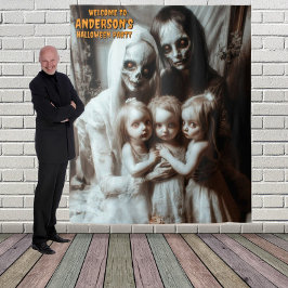 Creepy Zombie Familie Halloween Hanging Achtergron Wandkleed