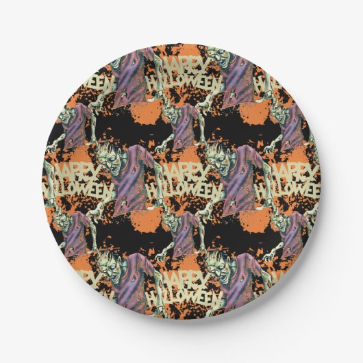 Creepy Zombies Spooky Halloween Party Papieren Bordje (Voorkant)