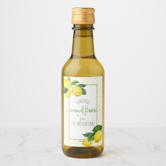 Crema di Limone Waterverf Citroenen Script Naam ve Wijn Etiket (Voorkant)