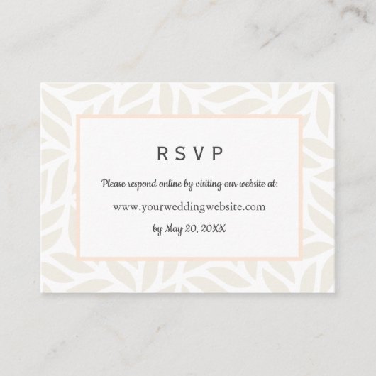Crème abstract gebladerte Bruiloft RSVP Online Web Visitekaartje (Voorkant)