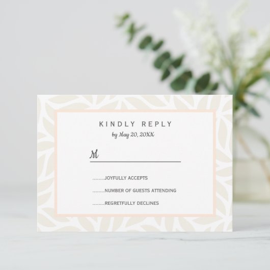 Crème abstract gebladerte chic Wedding RSVP (Staand voorkant)