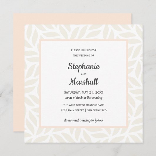 Crème abstract gebladerte chique moderne bruiloft kaart (Voorkant / Achterkant)