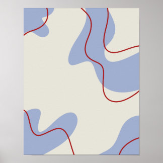 Crème Abstracte Organische Vormen met Rode Lijn Ku Poster
